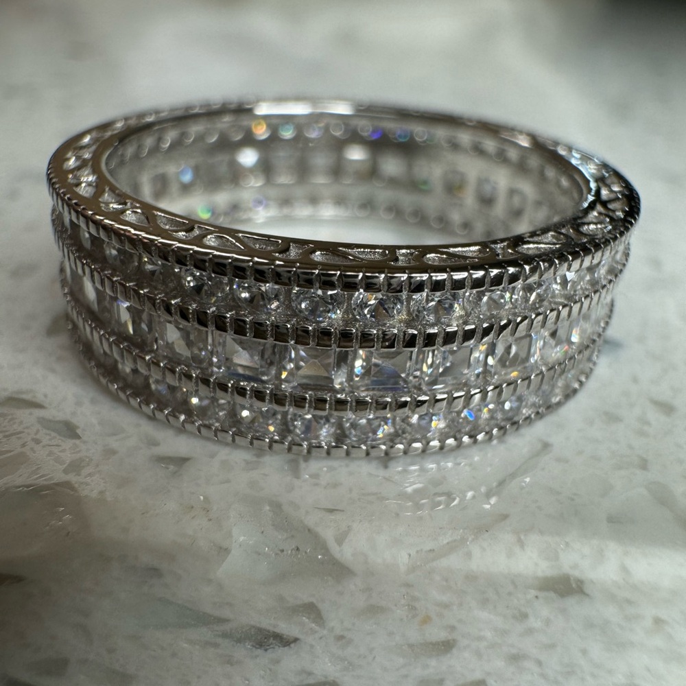 STERLING SILVER TRIPLE ROW ETERNITY BAND SIZE 9 - Picture 6 of 17